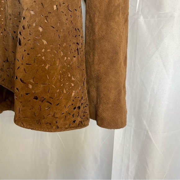 CHI BY FALCHI Women’s Brown Genuine Leather Open Front Cut Out Jacket Size Small - Picture 14 of 17